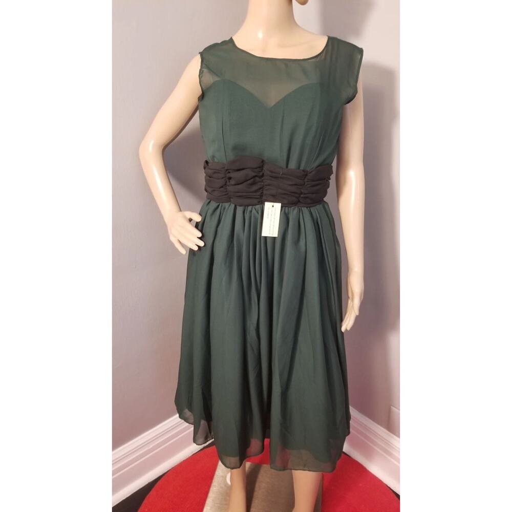Lindy Bop Hunter Green Illusion Cocktail Dress - L